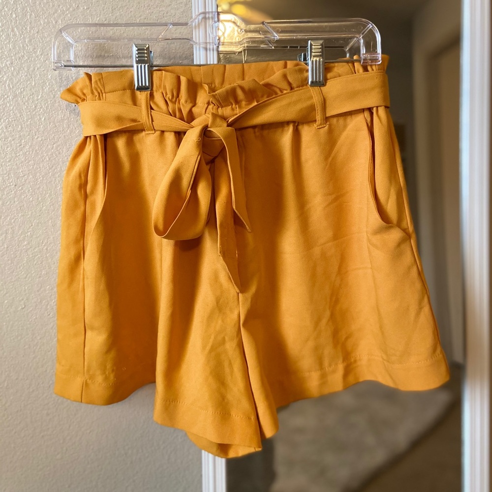 Yellow Belted Flowy Shorts